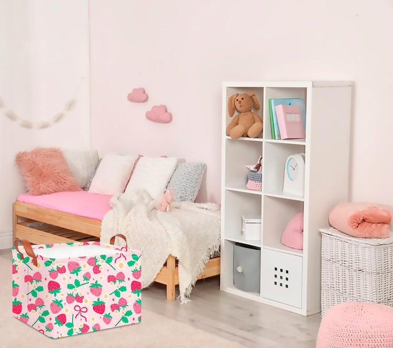 CLOCOR Rectangular Storage Basket Empty,Gift Basket,Waterproof Storage Bin with Handles,Room Decor(Sweet Strawberry) - Image 4